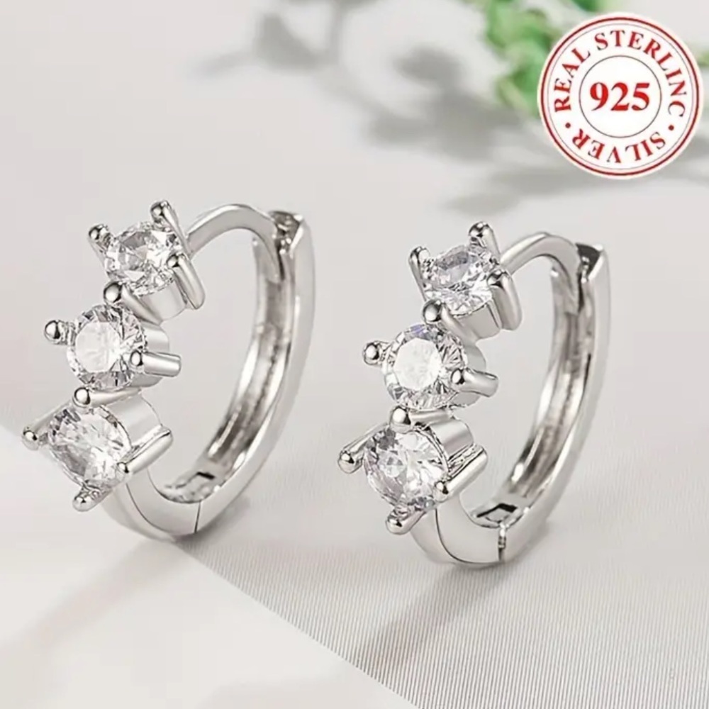 925 Cubic Zircon Sparkling Hoop Earrings